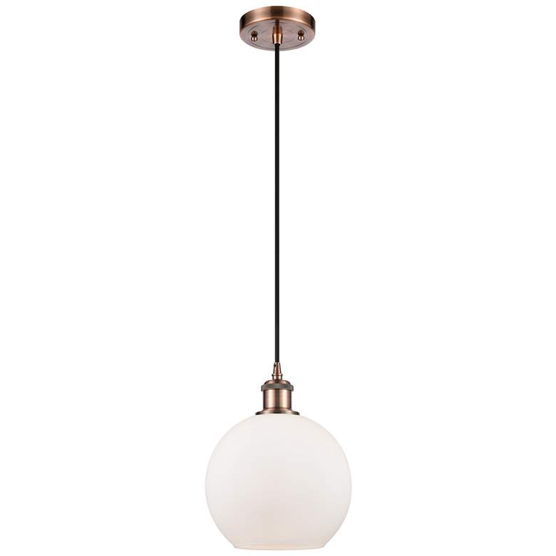 Image 1 Ballston Athens 8"W Cord Hung Copper Mini Pendant w/ White Shade