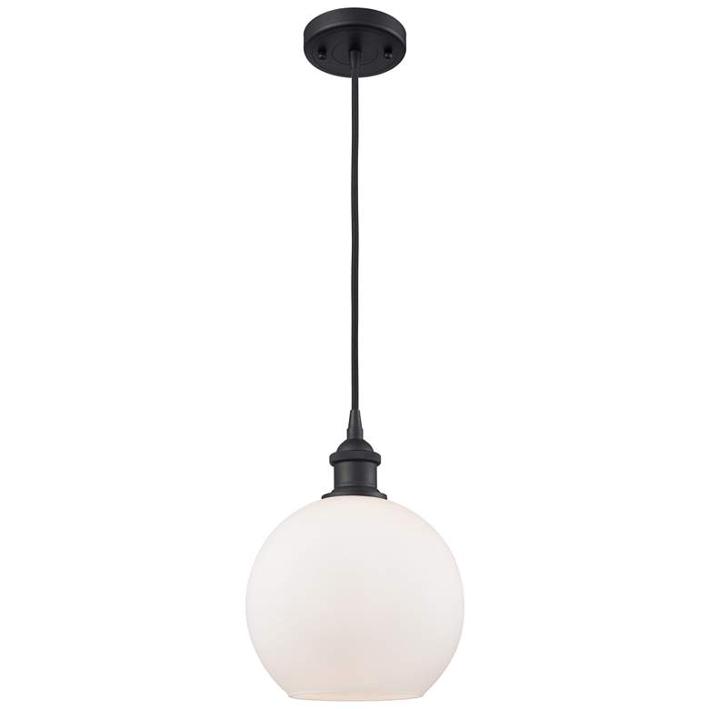 Image 1 Ballston Athens 8"W Cord Hung Matte Black Mini Pendant w/ White Shade
