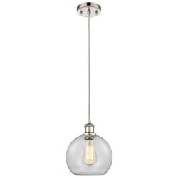 Ballston Athens 8&quot;W Cord Hung Polished Nickel Mini Pendant w/ Clear Sh