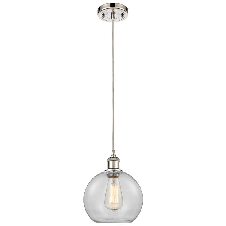 Image 1 Ballston Athens 8"W Cord Hung Polished Nickel Mini Pendant w/ Clear Sh