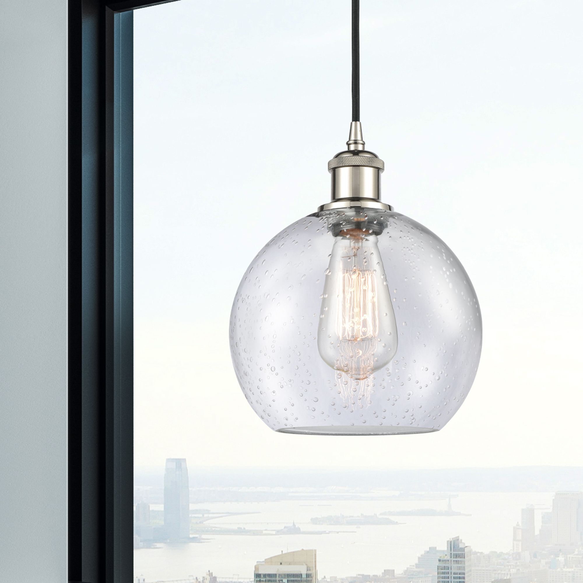 Image 2 Ballston Athens 8"W Cord Hung Polished Nickel Mini Pendant w/ Seedy Sh more views
