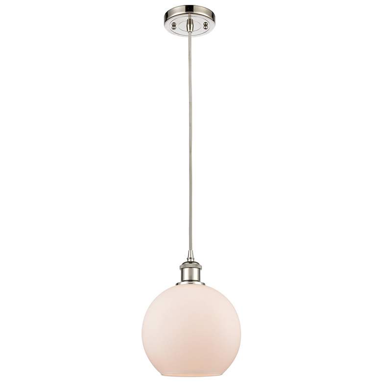 Image 1 Ballston Athens 8"W Cord Hung Polished Nickel Mini Pendant w/ White Sh