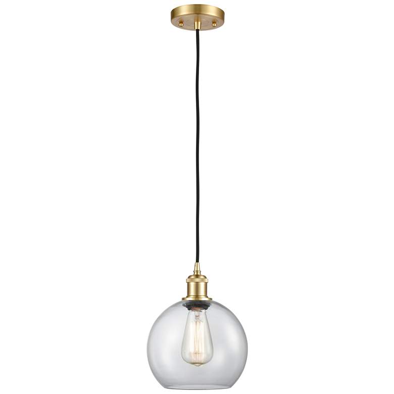 Image 1 Ballston Athens 8"W Cord Hung Satin Gold Mini Pendant w/ Clear Shade