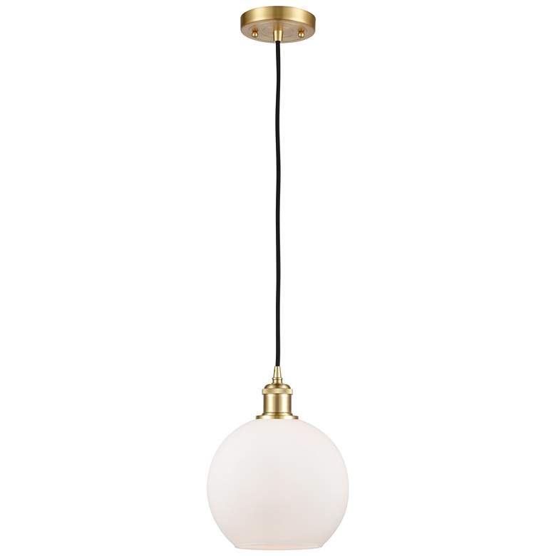 Image 1 Ballston Athens 8"W Cord Hung Satin Gold Mini Pendant w/ White Shade