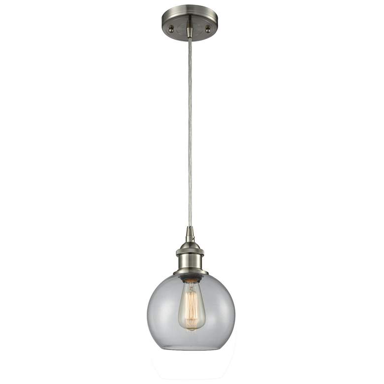 Image 1 Ballston Athens 8"W Cord Hung Satin Nickel Mini Pendant w/ Clear Shade
