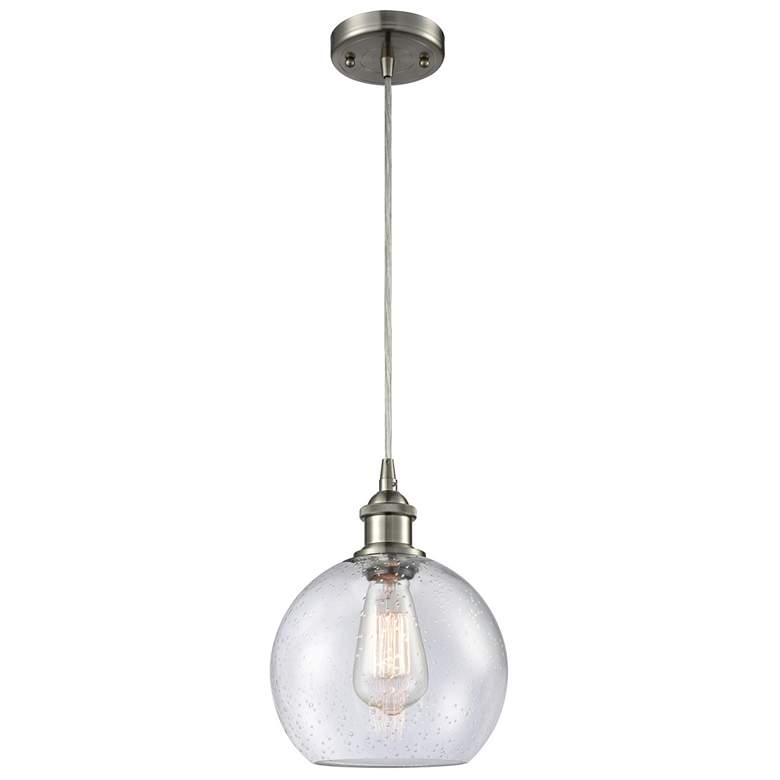 Image 1 Ballston Athens 8"W Cord Hung Satin Nickel Mini Pendant w/ Seedy Shade