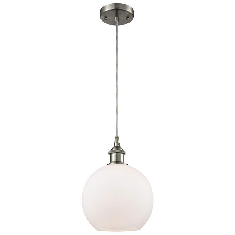 Image 1 Ballston Athens 8"W Cord Hung Satin Nickel Mini Pendant w/ White Shade