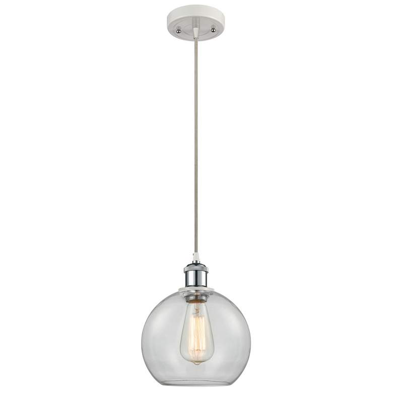 Image 1 Ballston Athens 8 inchW Cord Hung White and Chrome Mini Pendant w/ Clear S