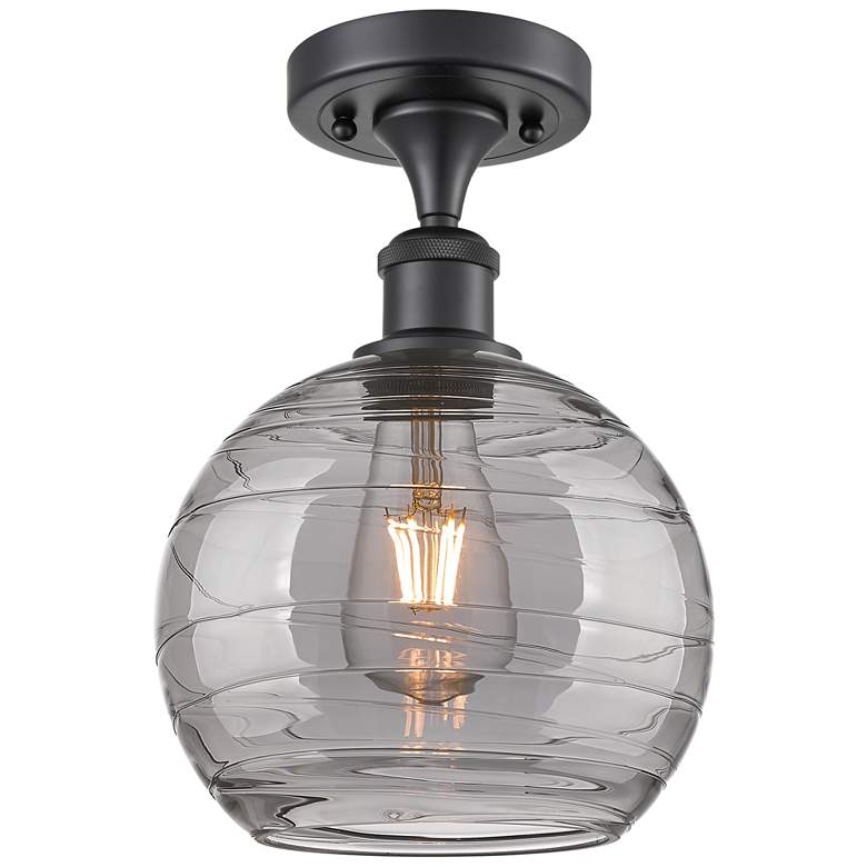 Image 1 Ballston Athens 8"W Matte Black Semi-Flush Mount w/ Smoke Swirl Shade