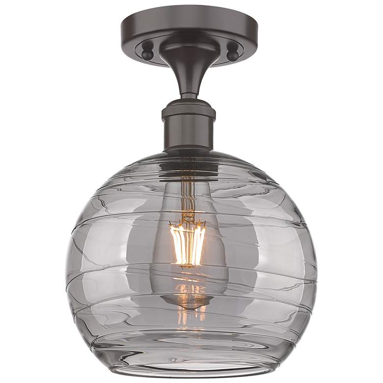 Image 1 Ballston Athens 8"W Oiled Bronze Semi-Flush Mount w/ Smoke Swirl Shade