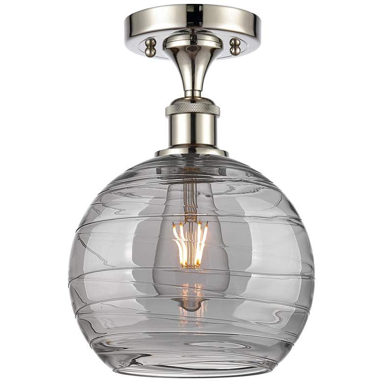 Image 1 Ballston Athens 8"W Polished Nickel Semi-Flush Mount w/ Smoke Swirl Sh