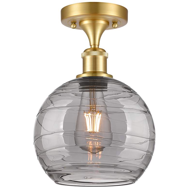 Image 1 Ballston Athens 8"W Satin Gold Semi-Flush Mount w/ Smoke Swirl Shade
