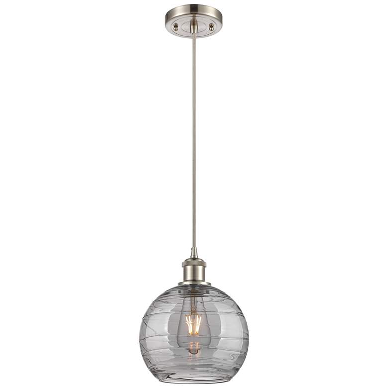 Image 1 Ballston Athens 8"W Satin Nickel Corded Mini Pendant w/ Smoke Swirl Sh