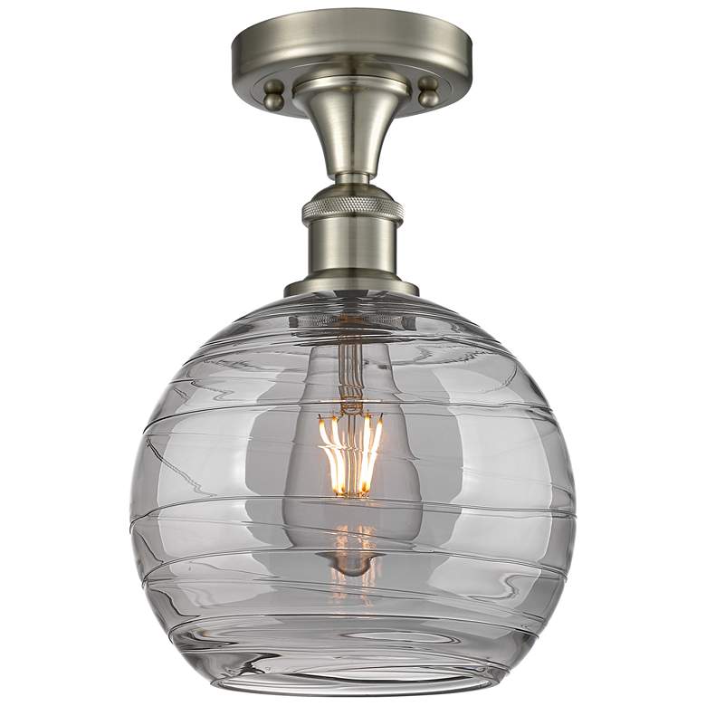 Image 1 Ballston Athens 8"W Satin Nickel Semi-Flush Mount w/ Smoke Swirl Shade