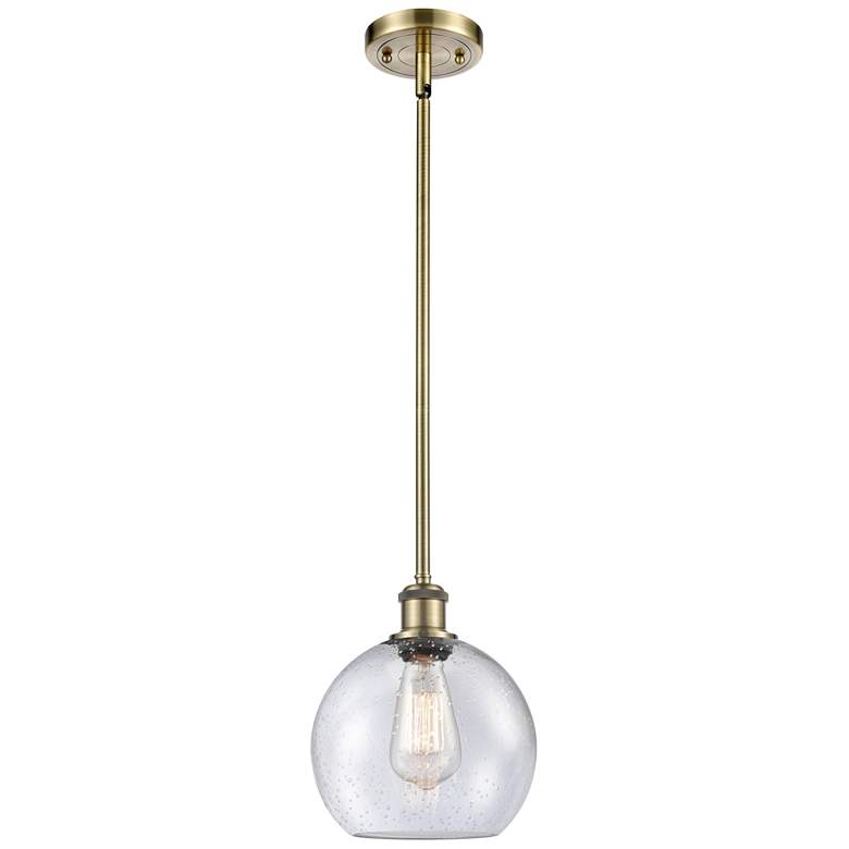 Image 1 Ballston Athens 8"W Stem Hung Antique Brass Mini Pendant w/ Seedy Shad