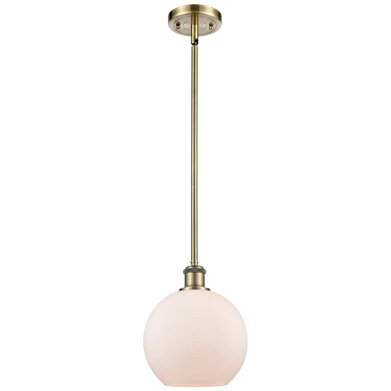 Image 1 Ballston Athens 8"W Stem Hung Antique Brass Mini Pendant w/ White Shad