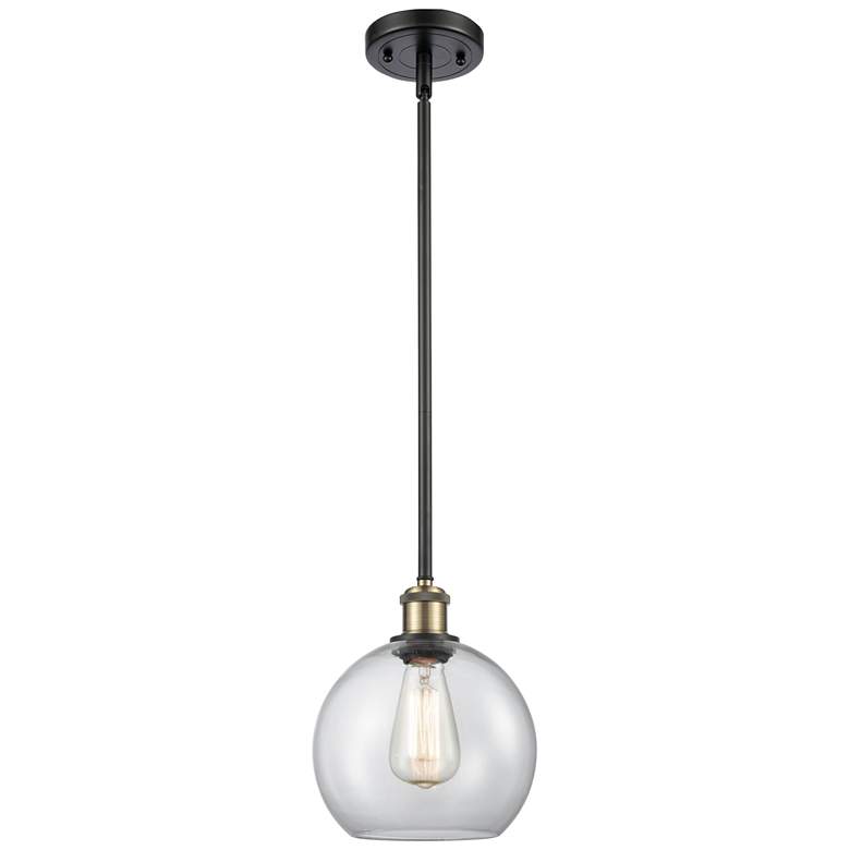 Image 1 Ballston Athens 8"W Stem Hung Black Brass Mini Pendant w/ Clear Shade