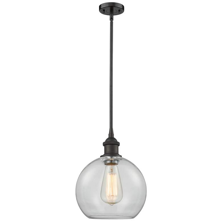 Image 1 Ballston Athens 8"W Stem Hung Bronze Mini Pendant w/ Clear Shade