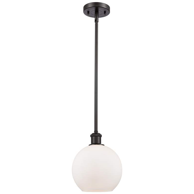 Image 1 Ballston Athens 8"W Stem Hung Bronze Mini Pendant w/ White Shade