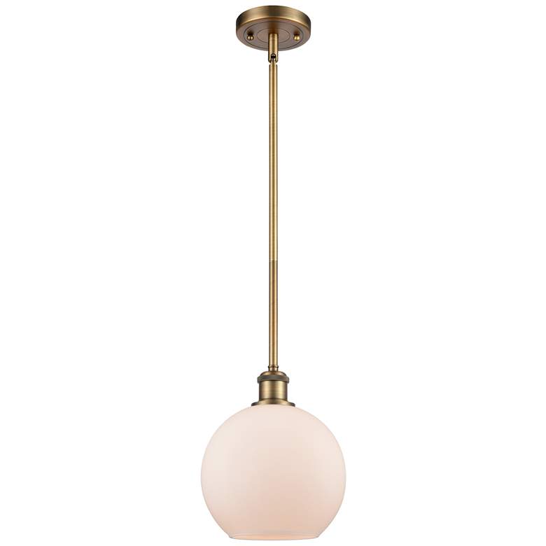 Image 1 Ballston Athens 8"W Stem Hung Brushed Brass Mini Pendant w/ White Shad