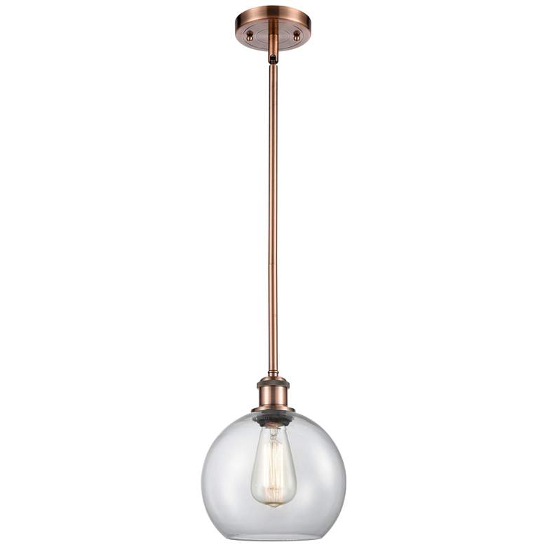 Image 1 Ballston Athens 8"W Stem Hung Copper Mini Pendant w/ Clear Shade