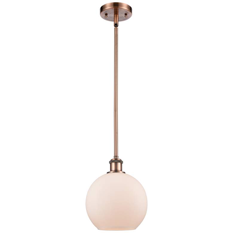 Image 1 Ballston Athens 8"W Stem Hung Copper Mini Pendant w/ White Shade