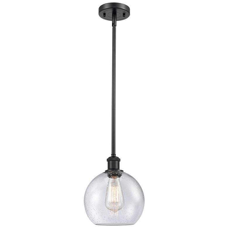 Image 1 Ballston Athens 8"W Stem Hung Matte Black Mini Pendant w/ Seedy Shade