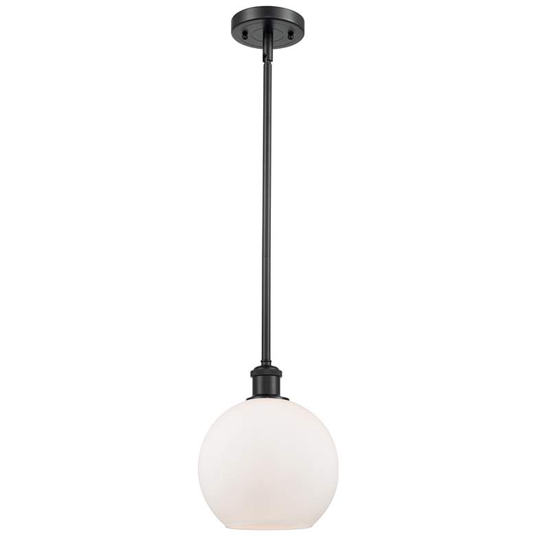 Image 1 Ballston Athens 8"W Stem Hung Matte Black Mini Pendant w/ White Shade