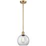 Ballston Athens 8"W Stem Hung Satin Gold Mini Pendant w/ Clear Shade