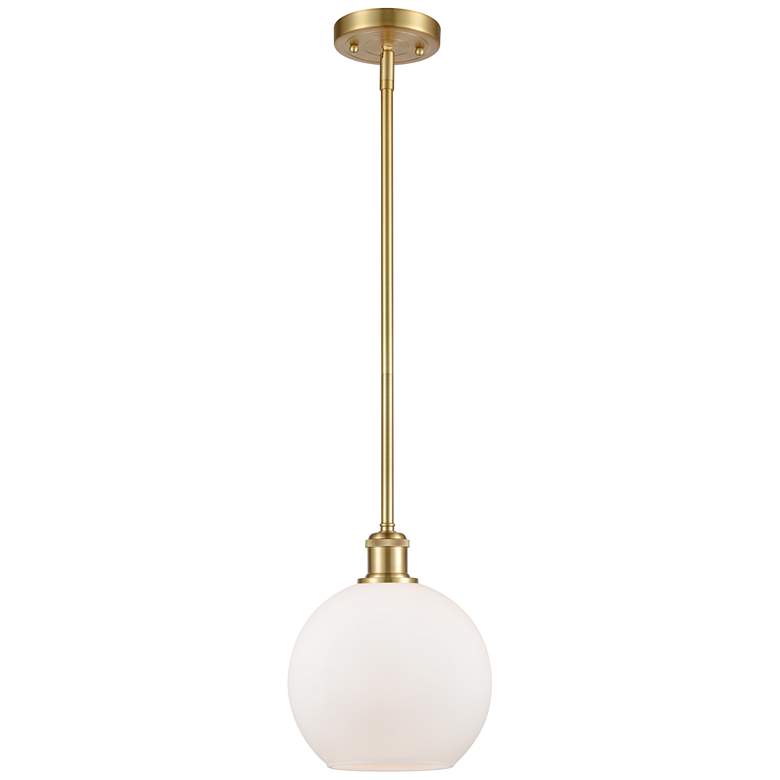 Image 1 Ballston Athens 8"W Stem Hung Satin Gold Mini Pendant w/ White Shade
