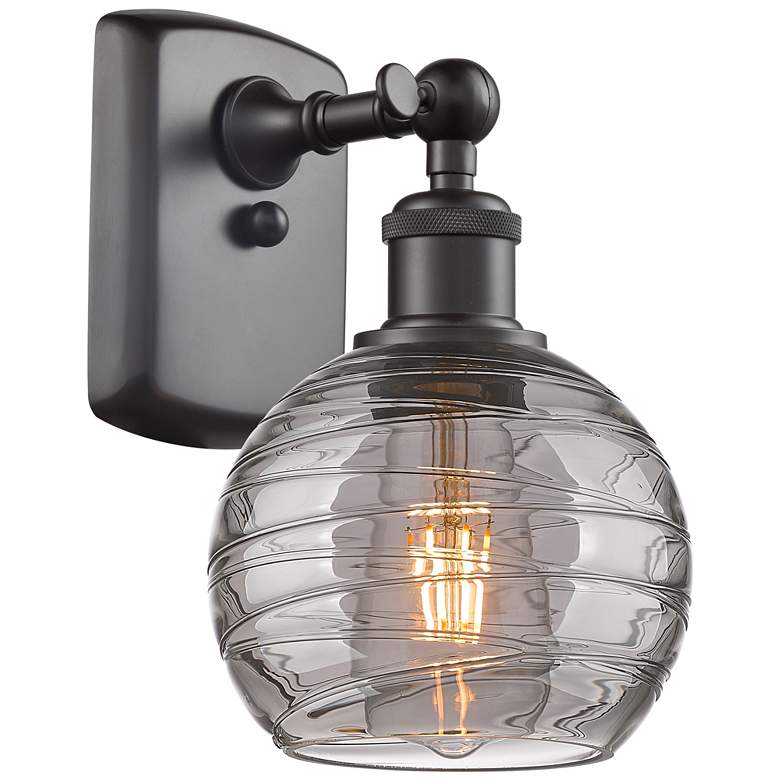 Image 1 Ballston Athens 9.13"H Oiled Bronze Sconce w/ Smoke Swirl Shade
