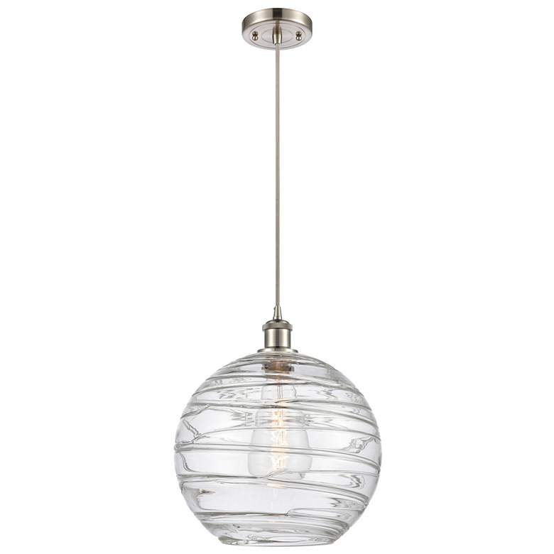 Image 1 Ballston Athens Deco Swirl 12" LED Mini Pendant - Satin Nickel - Clear