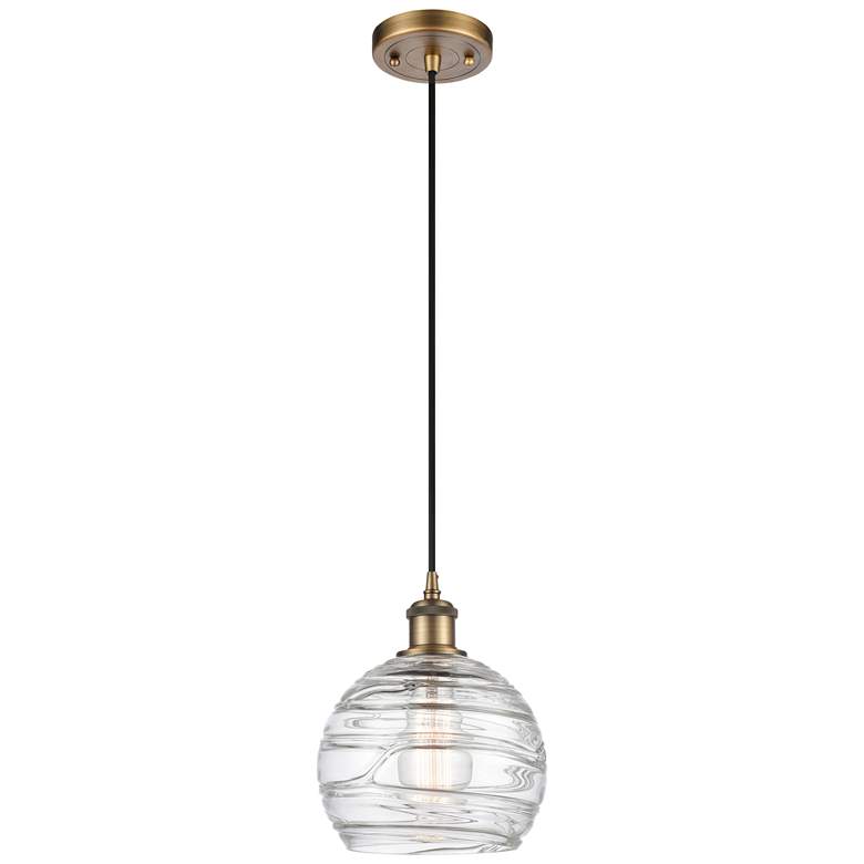 Image 1 Ballston Athens Deco Swirl 8" LED Mini Pendant - Brushed Brass - Clear