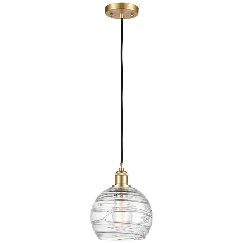 Image 1 Ballston Athens Deco Swirl 8" LED Mini Pendant - Satin Gold - Clear