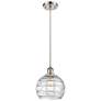 Ballston Athens Deco Swirl 8" LED Mini Pendant - Satin Nickel - Clear