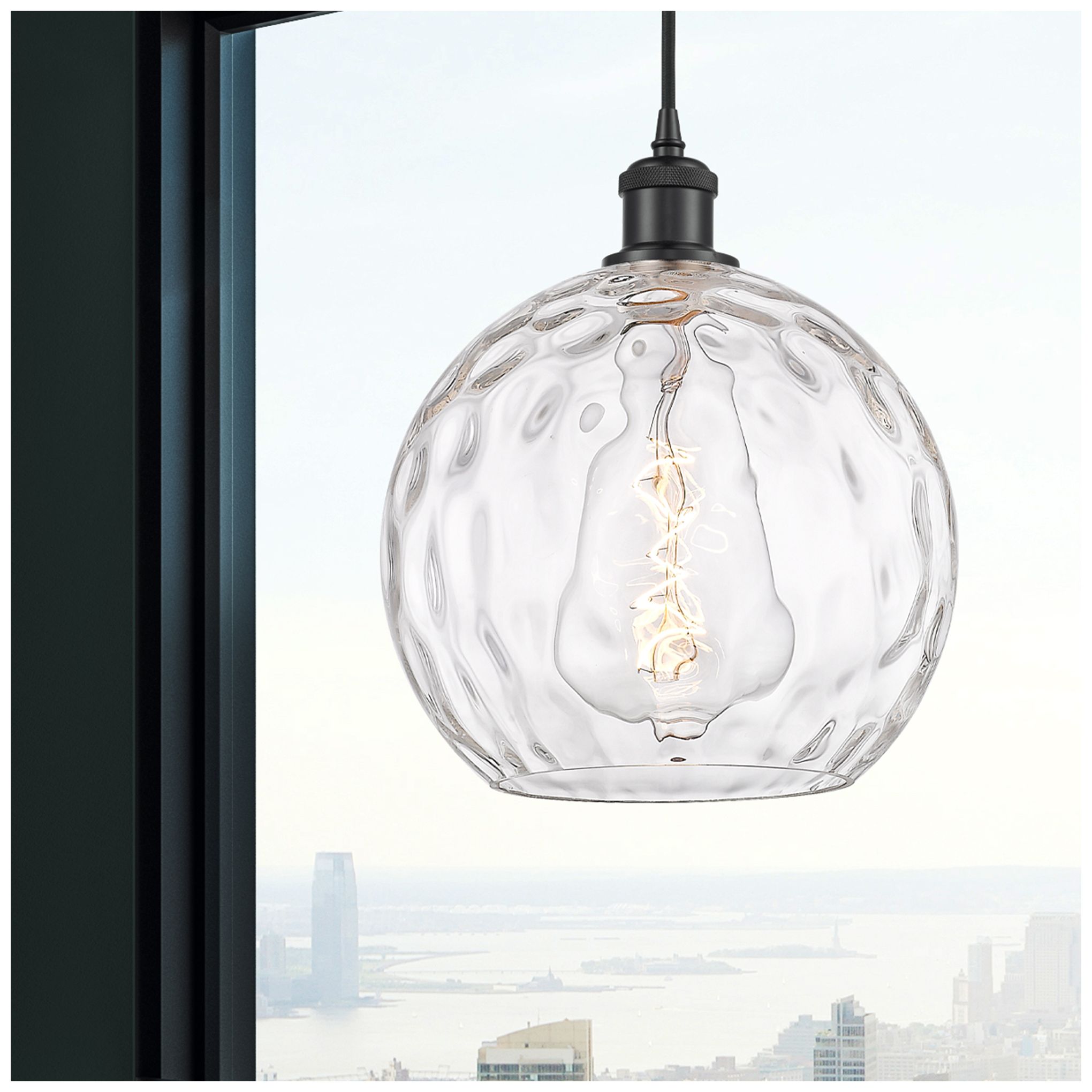 Image 2 Ballston Athens Water Glass 10" Mini Pendant - Matte Black - Clear more views