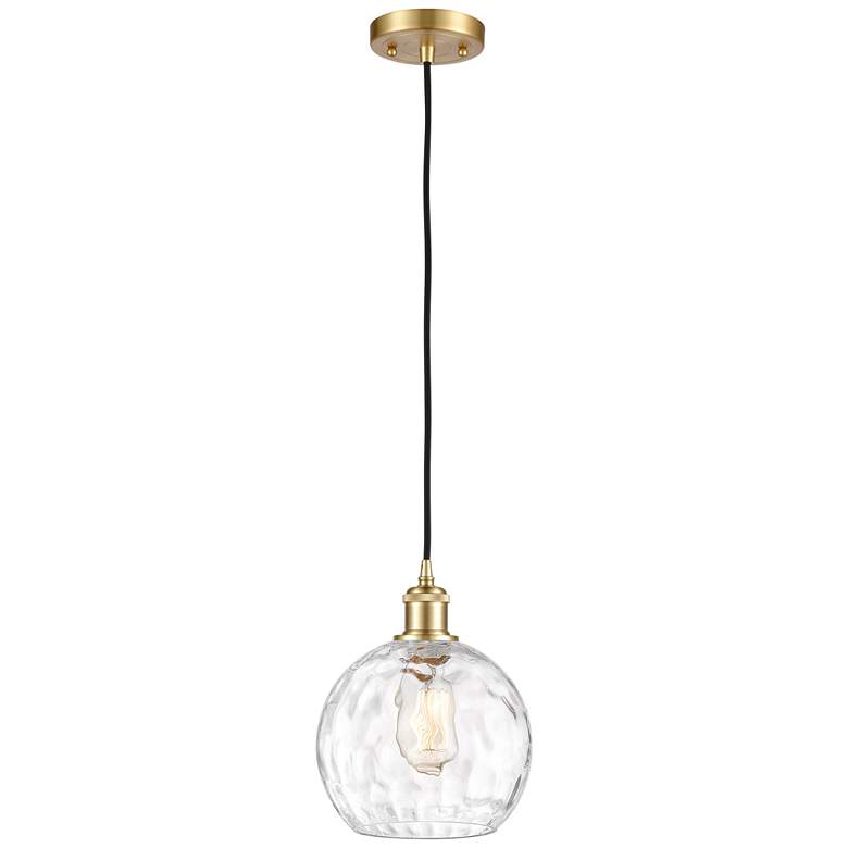 Image 1 Ballston Athens Water Glass 8" Mini Pendant - Satin Gold - Clear