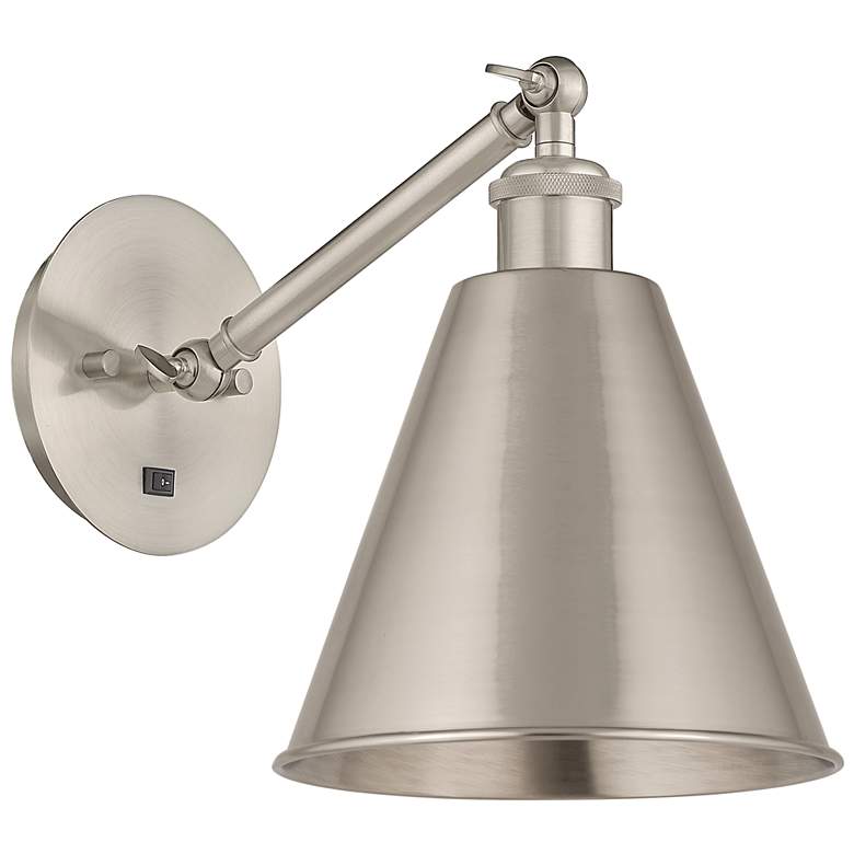 Image 1 Ballston Ballston Cone 13.75"H Brushed Satin Nickel Sconce w/ Nickel