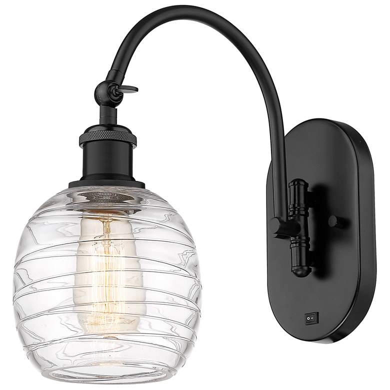 Image 1 Ballston Belfast 6" Incandescent Sconce - Matte Black - Deco Swirl Sha