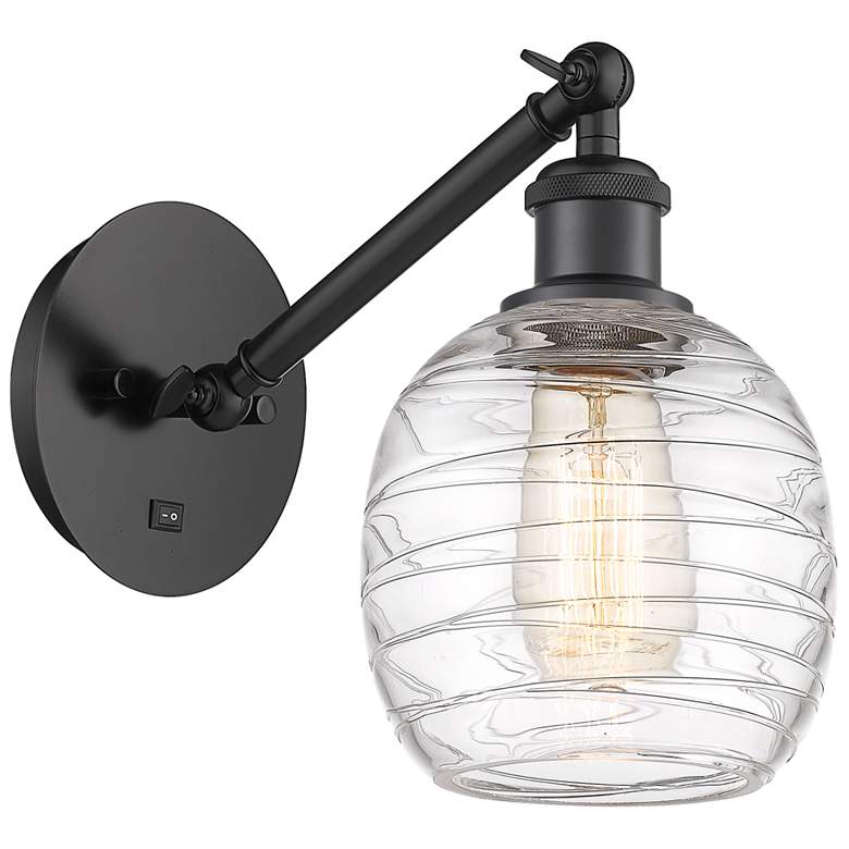 Image 1 Ballston Belfast 6" Incandescent Sconce - Matte Black - Deco Swirl Sha