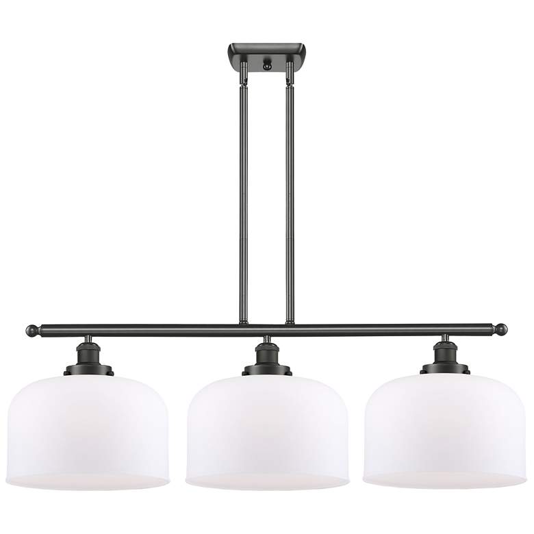 Image 1 Ballston Bell 36" 3 Light Oiled Bronze Island Light w/ 12" White
