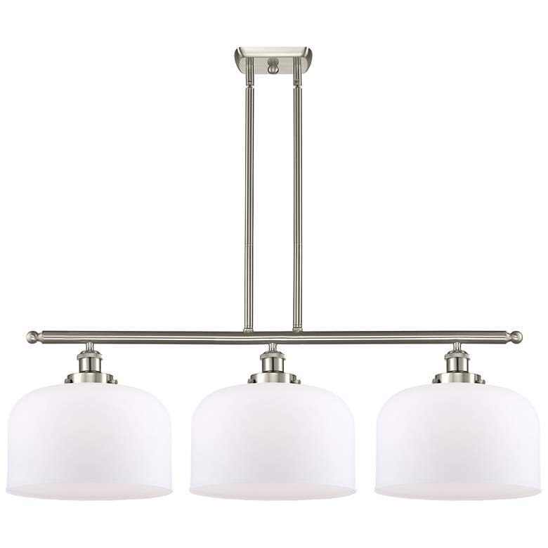 Image 1 Ballston Bell 36" 3 Light Satin Nickel Island Light w/ 12" White