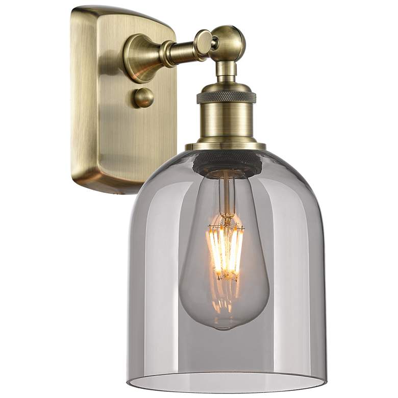 Image 1 Ballston Bella 10.5" High Antique Brass Sconce With Light Smoke Shade