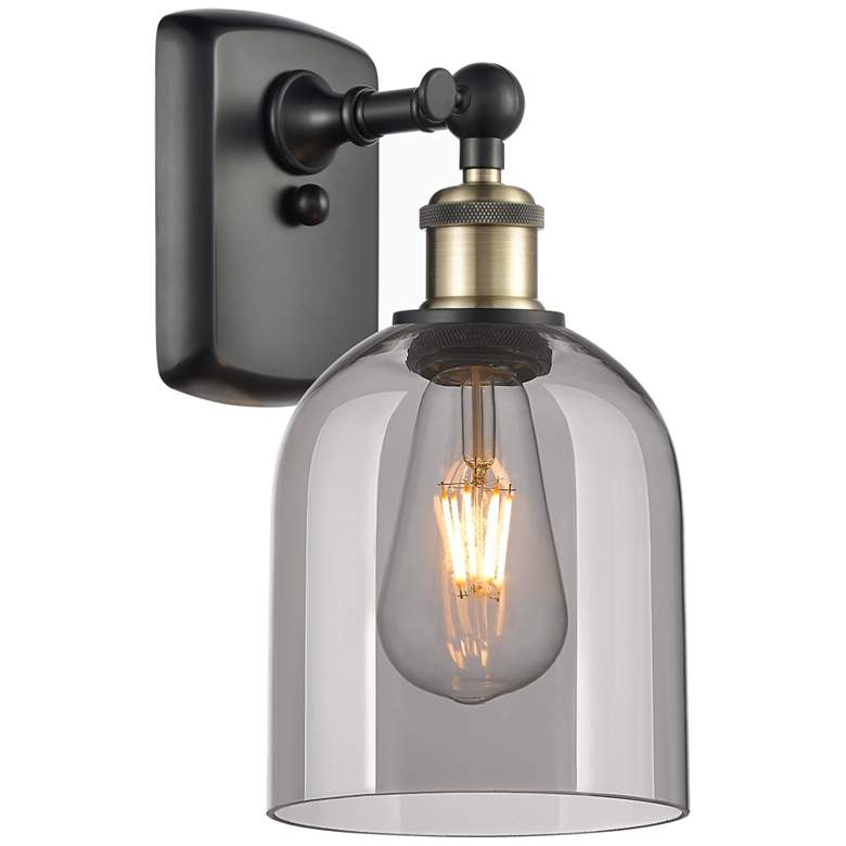 Image 1 Ballston Bella 10.5" High Black Antique Brass Sconce With Light Smoke