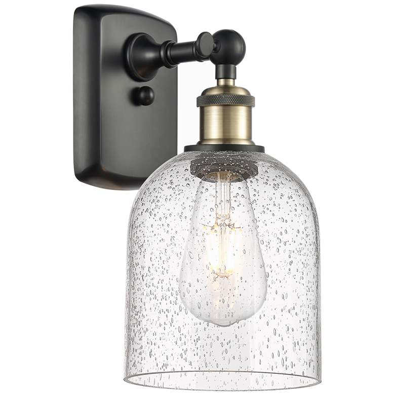 Image 1 Ballston Bella 10.5" High Black Antique Brass Sconce With Seedy Shade