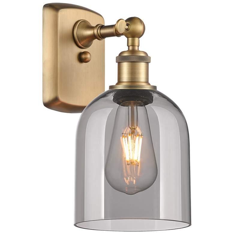 Image 1 Ballston Bella 10.5" High Brushed Brass Sconce With Light Smoke Shade