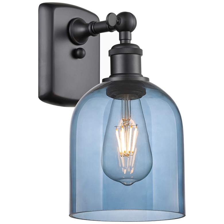 Image 1 Ballston Bella 10.5" High Matte Black Sconce With Princess Blue Shade