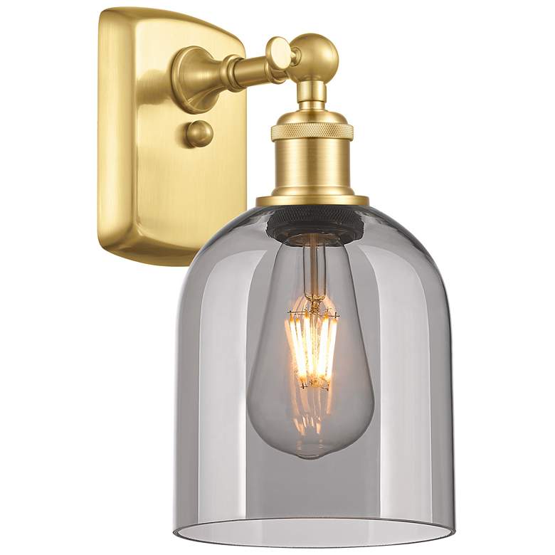 Image 1 Ballston Bella 10.5" High Satin Gold Sconce With Light Smoke Shade