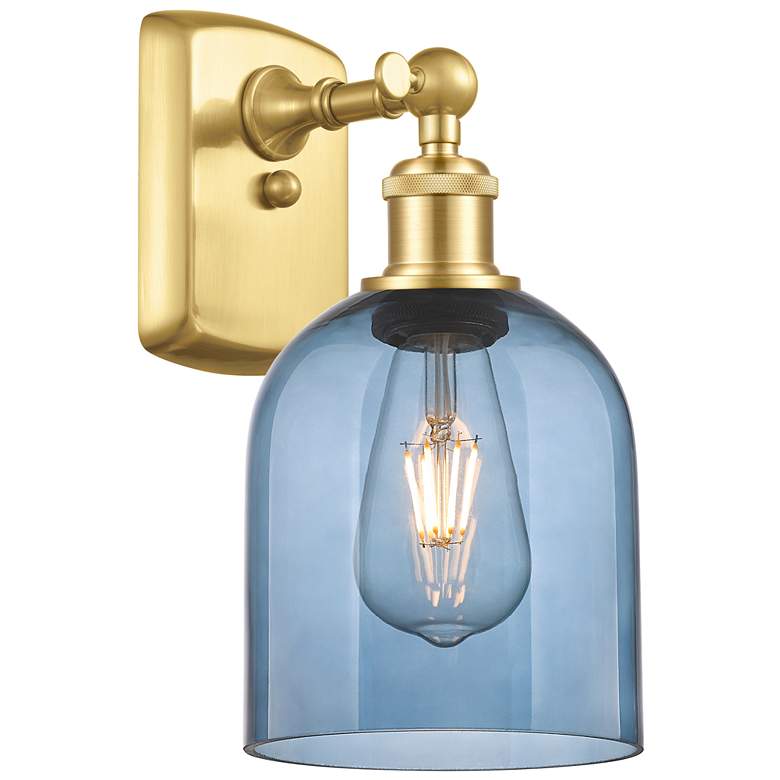 Image 1 Ballston Bella 10.5" High Satin Gold Sconce With Princess Blue Shade