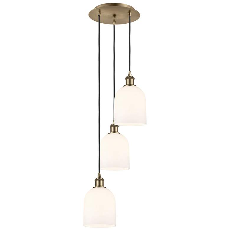 Image 1 Ballston Bella 12"W 3-Light Antique Brass Cord Pendant w/ Gloss White